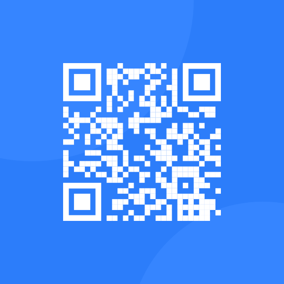 QR code directing to Frontend Mentor website. Blue background, QR code is white.